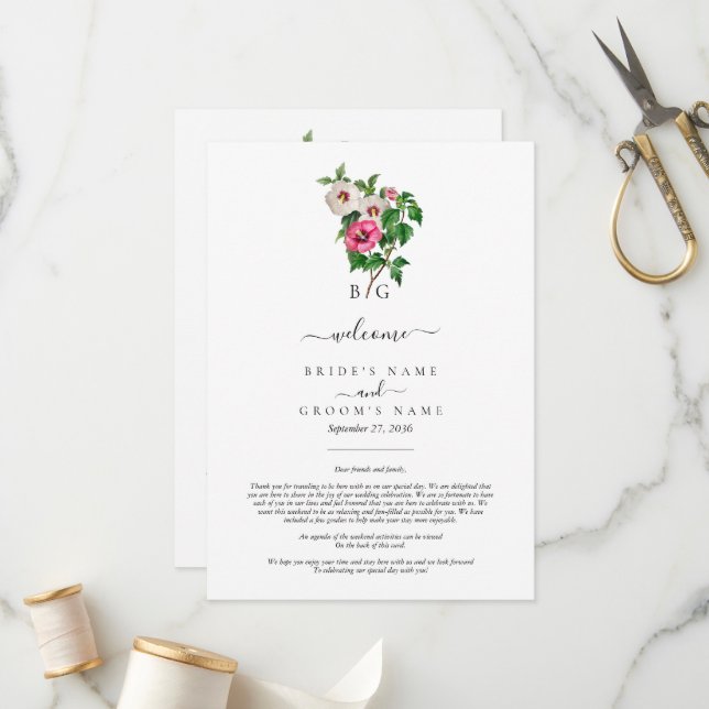 Tropical Hibiscus Summer Wedding Itinerary Program (Front/Back In Situ)