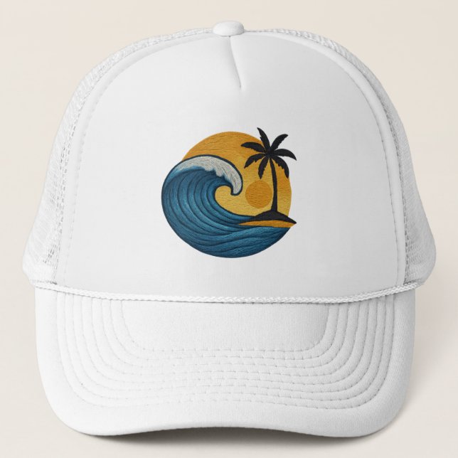 Tropical Hibiscus Surfboard  Trucker Hat (Front)