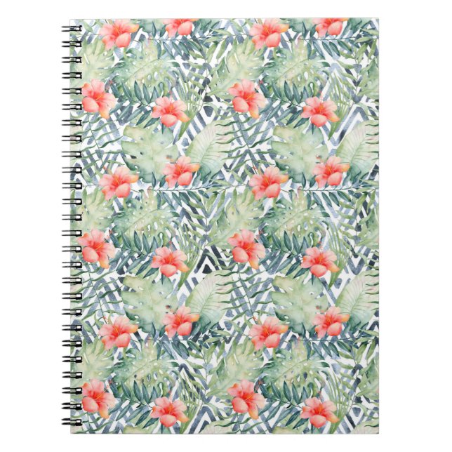 Tropical Hibiscus Tribal Floral Notebook (Front)