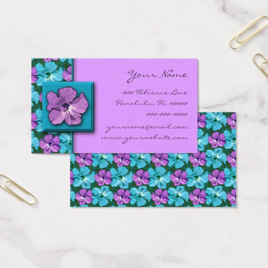 Tropical Hibiscus Turquoise and Purple Business Card