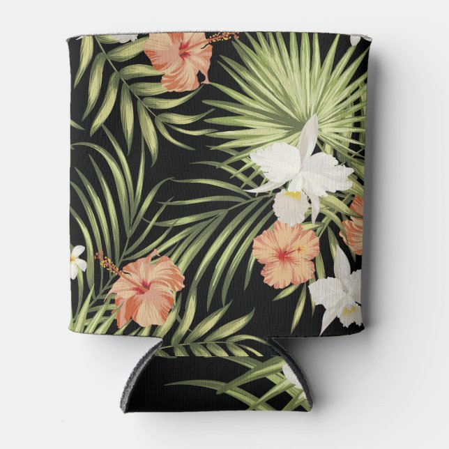 Tropical Hibiscus: Vintage Floral Pattern Can Cooler (Front)