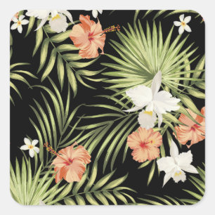 Tropical Hibiscus: Vintage Floral Pattern Square Sticker
