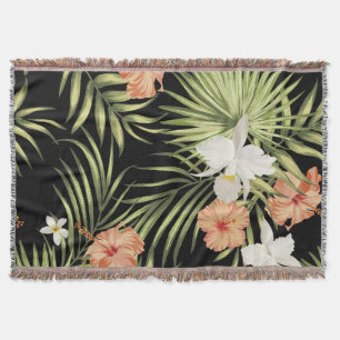 Tropical Hibiscus: Vintage Floral Pattern Throw Blanket