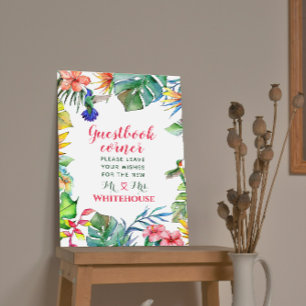 Tropical Hibiscus Watercolor Wedding Guestbook 