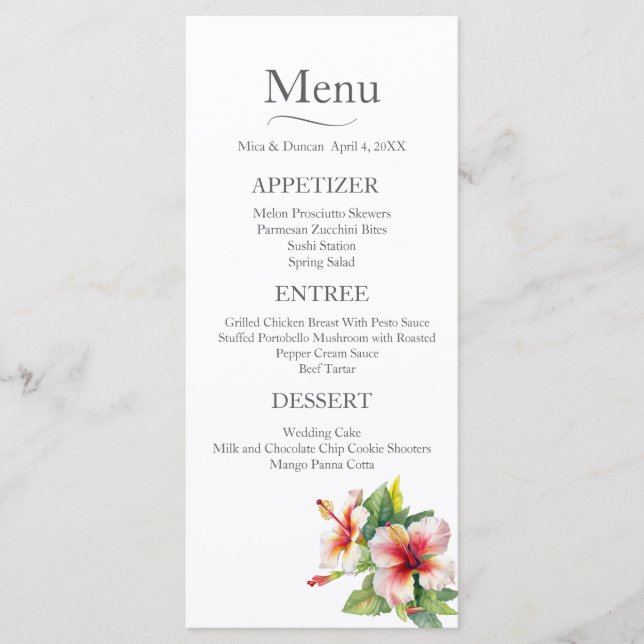 Tropical Hibiscus Wedding Menu (Front)