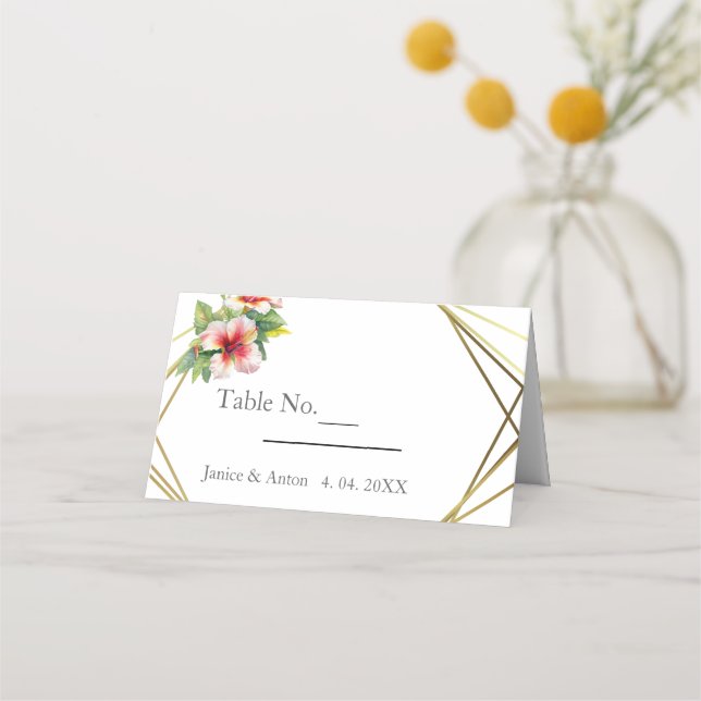 Tropical Hibiscus Wedding Place Card (Front)