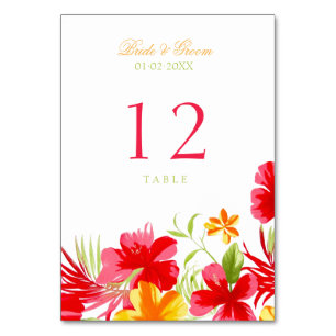 Tropical Hibiscus Wedding Table Number Card