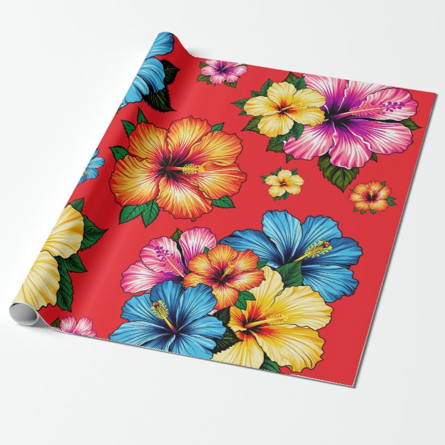 Tropical Hibiscus Wrapping Paper (Unrolled)