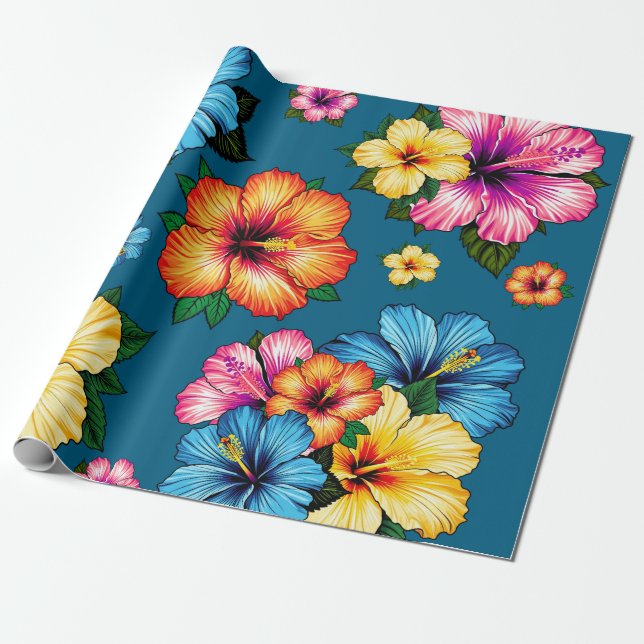 Tropical Hibiscus Wrapping Paper (Unrolled)