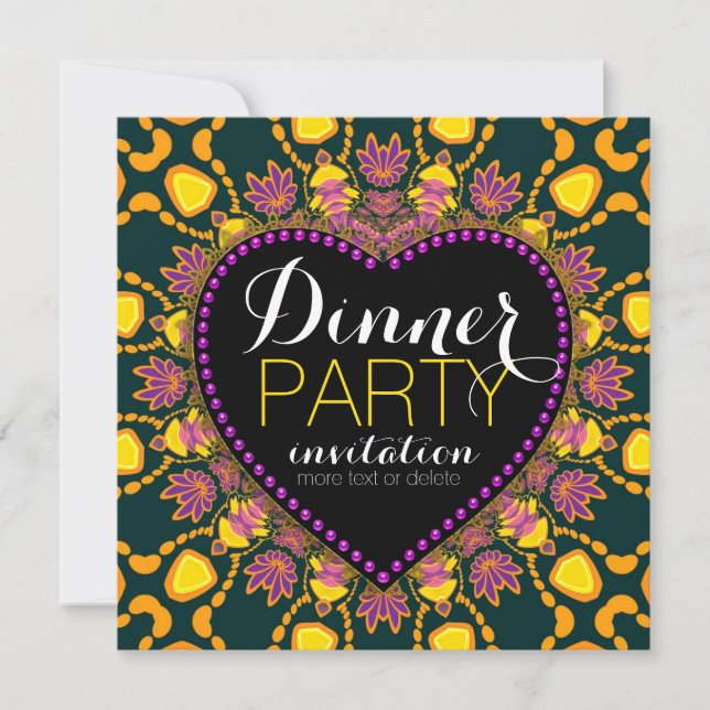 Tropical Hippie Love Batik Dinner Party Invitation (Front)