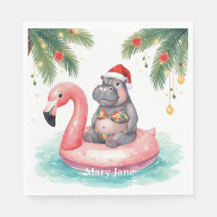 Tropical Hippo Christmas Pool Party   Napkin