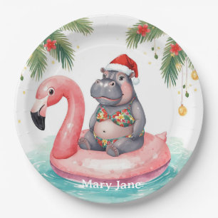 Tropical Hippo Christmas Pool Party   Paper Plate