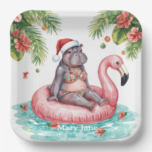 Tropical Hippo Christmas Pool Party   Paper Plate