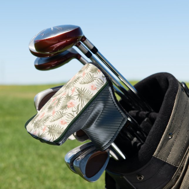 Tropical Hisbiscus Palm Tree Pattern Golf Head Cover (In Situ)