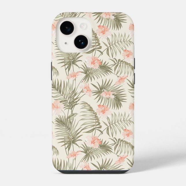 Tropical Hisbiscus Palm Tree Pattern iPhone Case (Back)