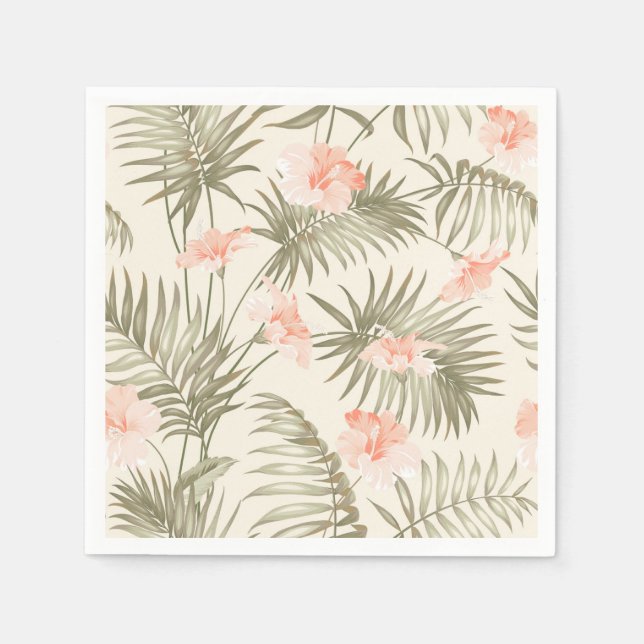 Tropical Hisbiscus Palm Tree Pattern Napkin (Front)