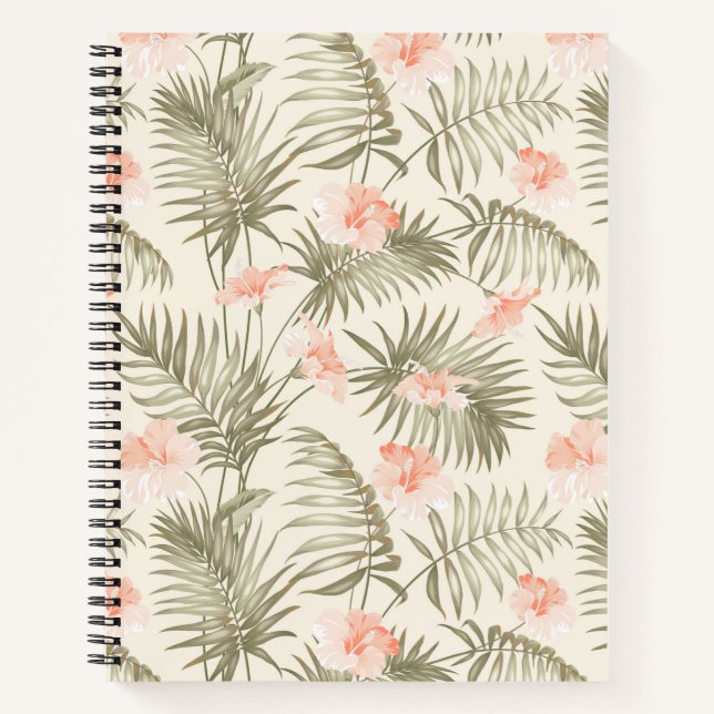 Tropical Hisbiscus Palm Tree Pattern Notebook (Front)