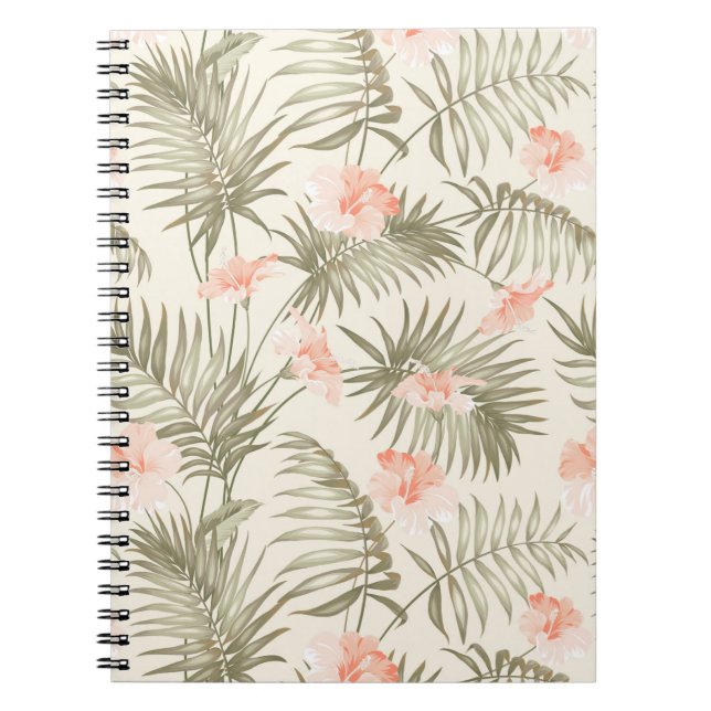Tropical Hisbiscus Palm Tree Pattern Notebook (Front)