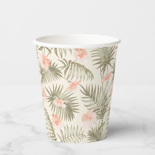Tropical Hisbiscus Palm Tree Pattern Paper Cups