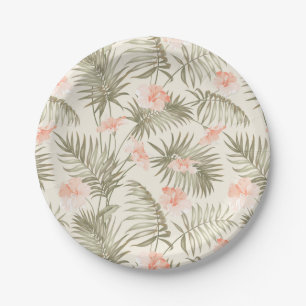 Tropical Hisbiscus Palm Tree Pattern Paper Plate