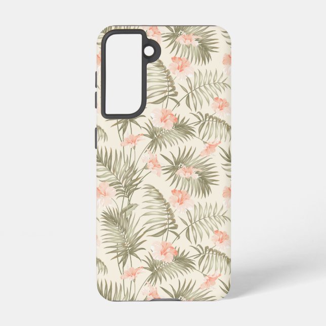 Tropical Hisbiscus Palm Tree Pattern Samsung Galaxy S21 Case (Back)