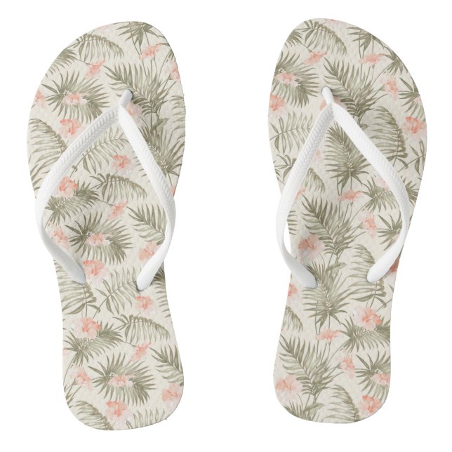 Tropical Hisbiscus Palm Tree Pattern Thongs (Footbed)