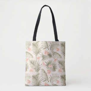 Tropical Hisbiscus Palm Tree Pattern Tote Bag