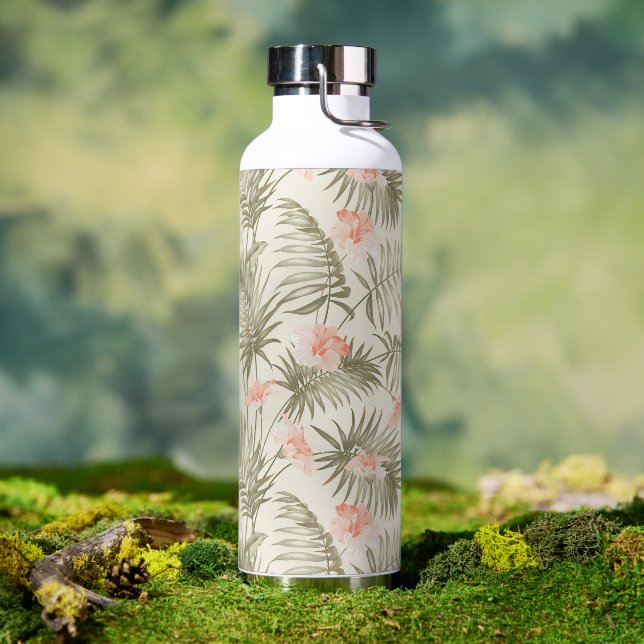 Tropical Hisbiscus Palm Tree Pattern Water Bottle (Outdoor)
