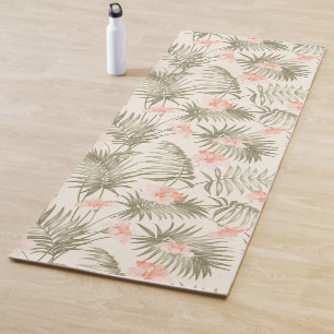 Tropical Hisbiscus Palm Tree Pattern Yoga Mat
