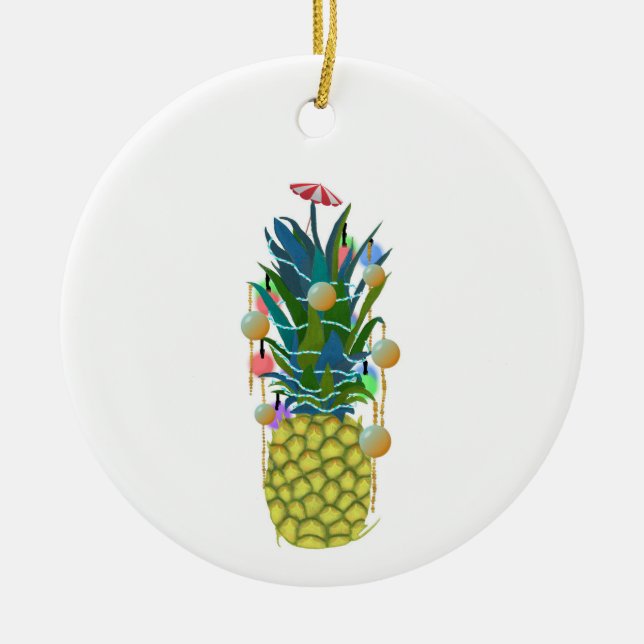 Tropical Holiday Pineapple Christmas Ornaments (Front)