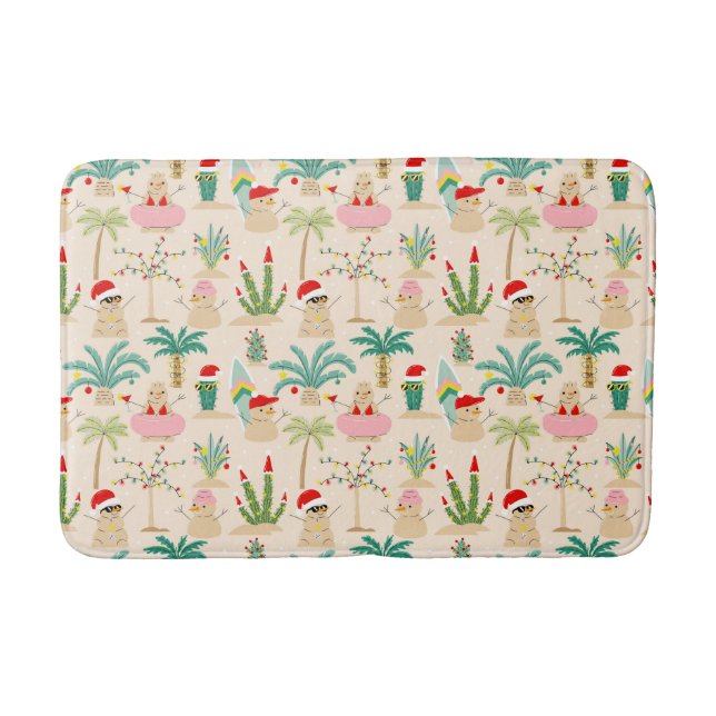 Tropical Holiday Vibes Christmas Pattern Bath Mat (Front)