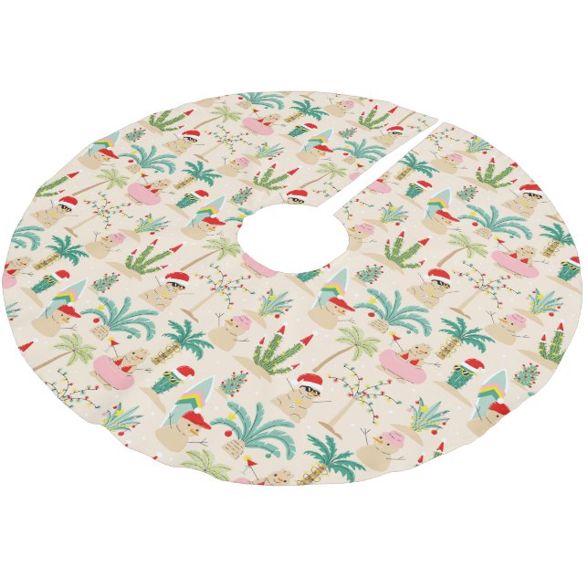 Tropical Holiday Vibes Christmas Pattern Brushed Polyester Tree Skirt (Angled)