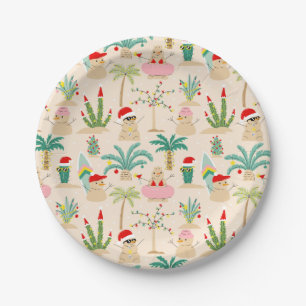 Tropical Holiday Vibes Christmas Pattern Paper Plate