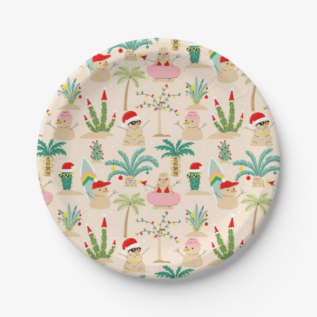 Tropical Holiday Vibes Christmas Pattern Paper Plate (Front)