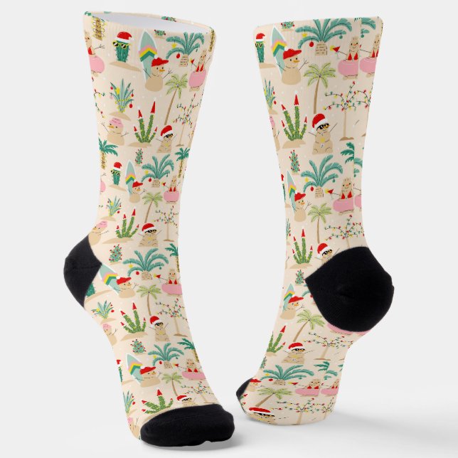 Tropical Holiday Vibes Christmas Pattern Socks (Angled)