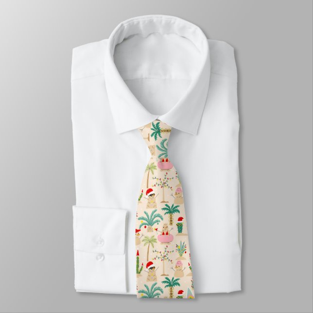 Tropical Holiday Vibes Christmas Pattern Tie (Tied)
