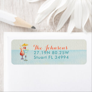 Tropical Holidays Bright Colours Teal & Salmon Return Address Label
