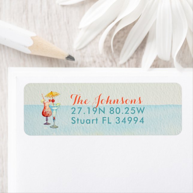 Tropical Holidays | Bright Colours Teal & Salmon Return Address Label (Insitu)