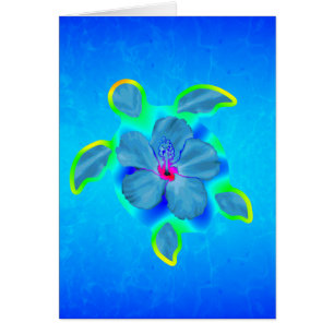 Tropical Honu Turtle and Hibiscus