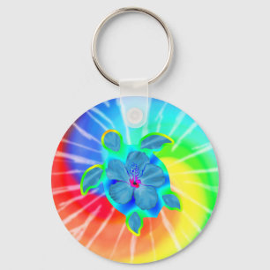 Tropical Honu Turtle and Hibiscus Key Ring