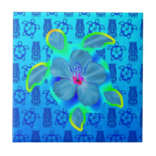 Tropical Honu Turtle and Hibiscus Tile