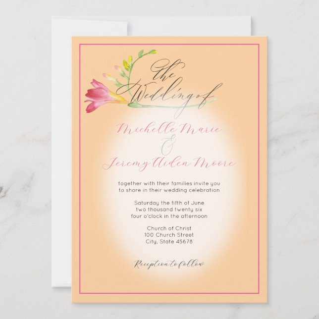 Tropical Hot Pink Freesia   Invitation (Front)