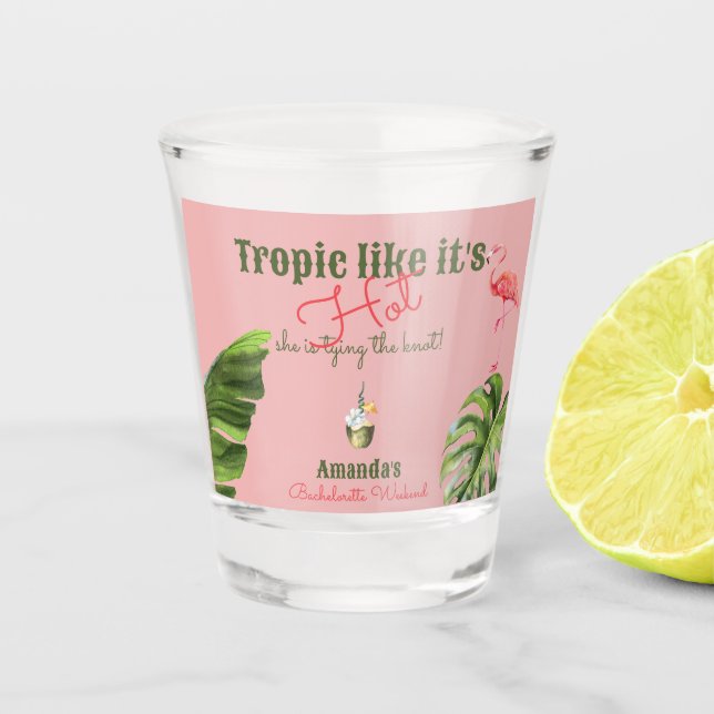 Tropical Hot Pink Palm Springs Bachelorette Party Shot Glass (Front)
