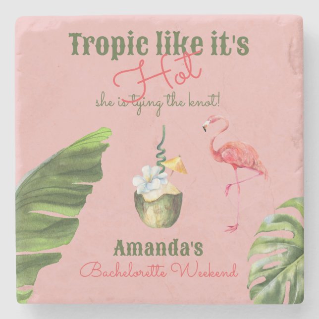 Tropical Hot Pink Palm Springs Bachelorette Party Stone Coaster (Front)