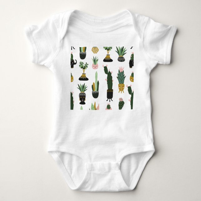 Tropical House Plants Illustration Baby Bodysuit (Front)