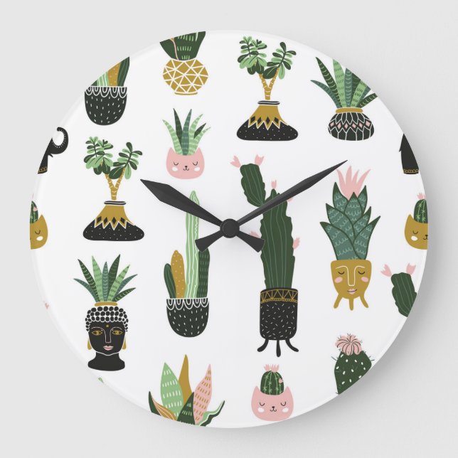 Tropical House Plants Illustration Large Clock (Front)