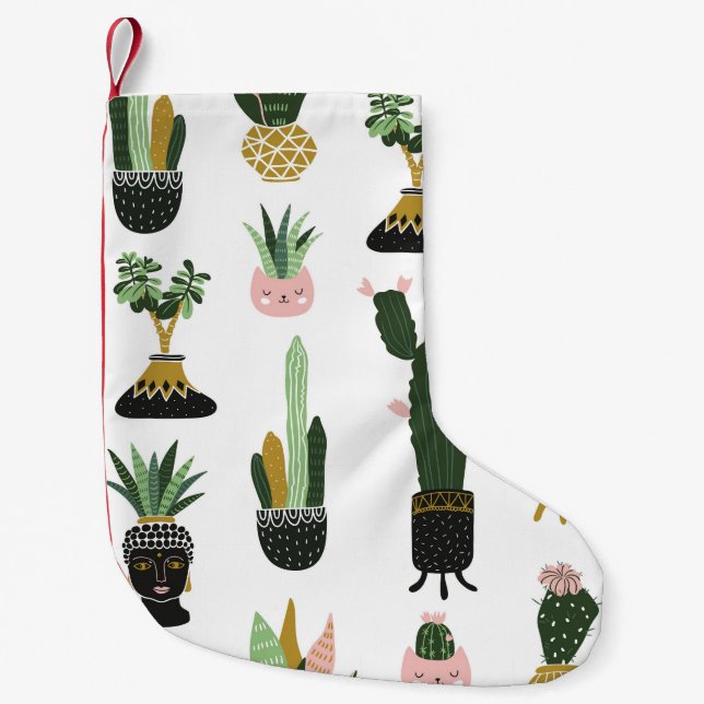 Tropical House Plants Illustration Small Christmas Stocking (Front)