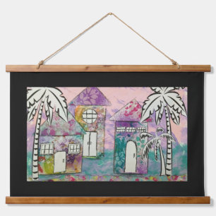 Tropical Houses White Palmtrees Hanging Tapestry