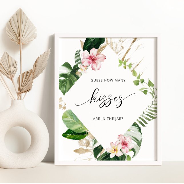 Tropical how many kisses bridal shower game poster (Creator Uploaded)