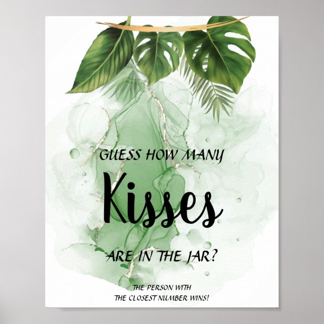 Tropical How many Kisses Bridal Shower Game Sign (Front)